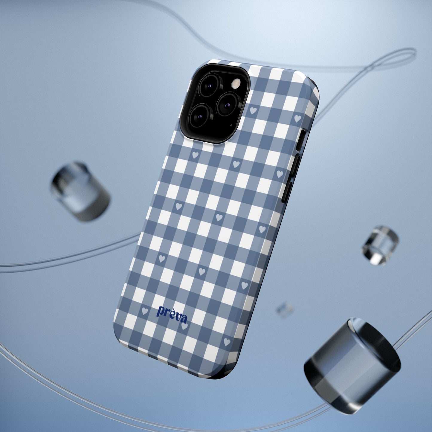 Blue Gingham Heart Phone Case
