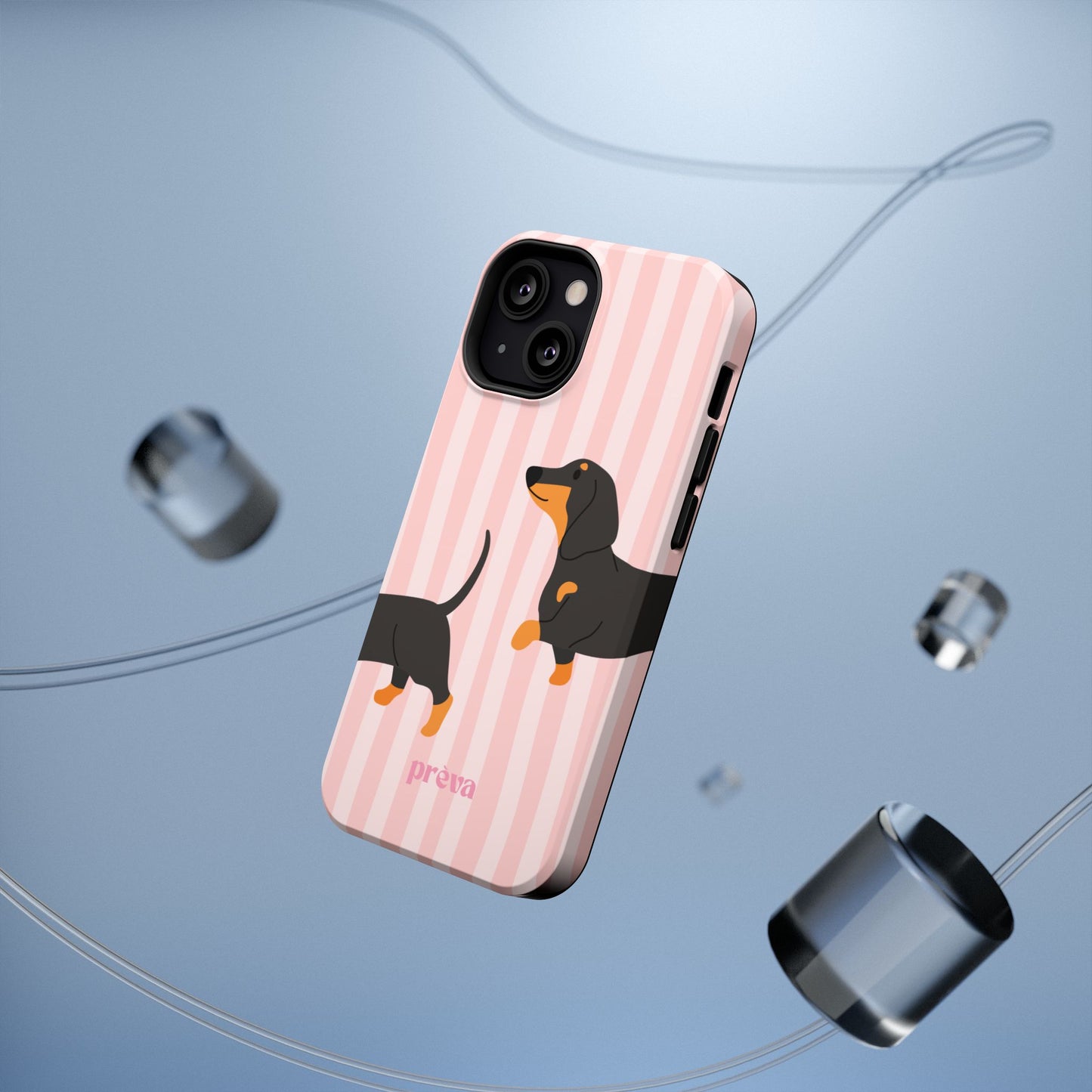 Dachshund Pink Stripes x Emberli Phone Case