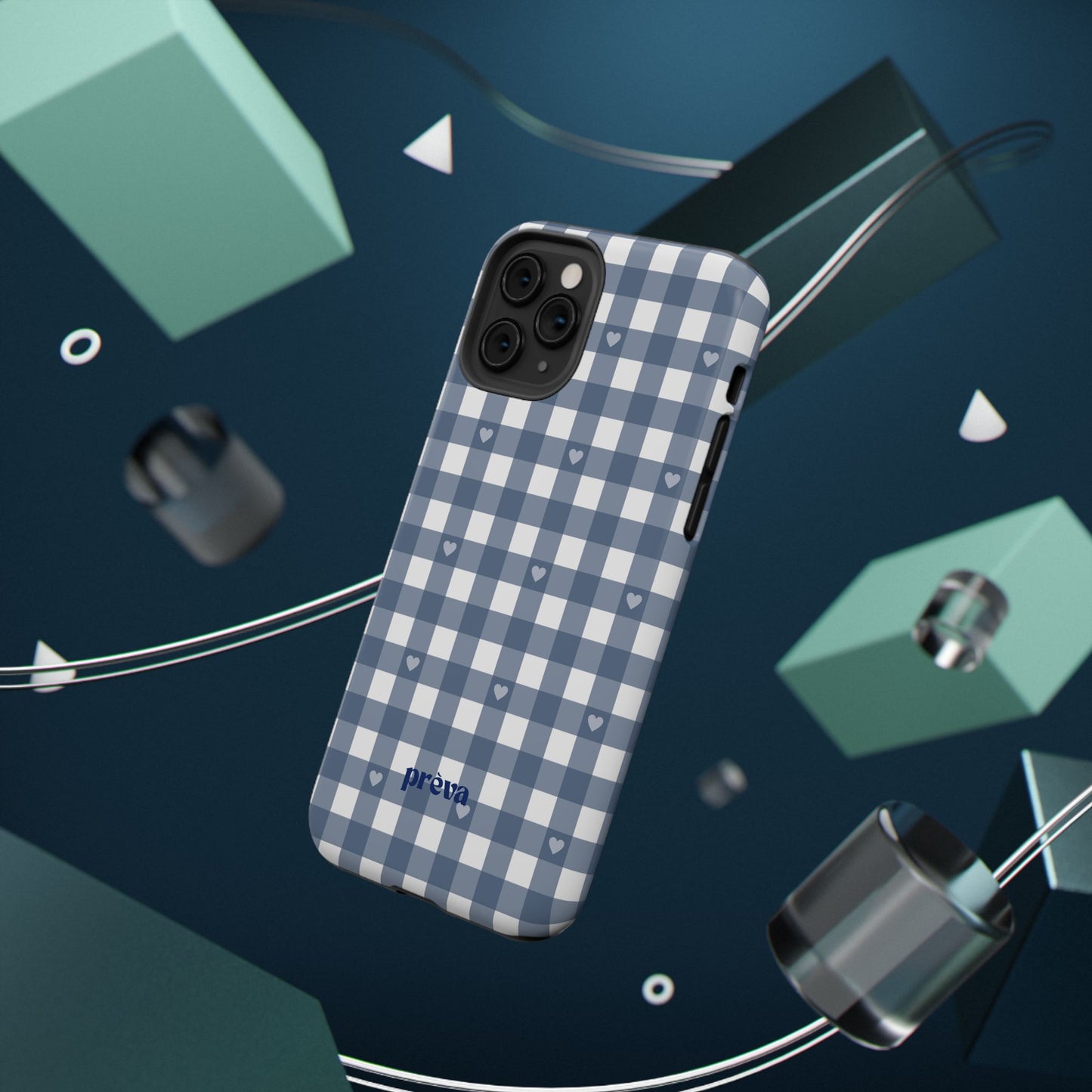 Blue Gingham Heart Phone Case