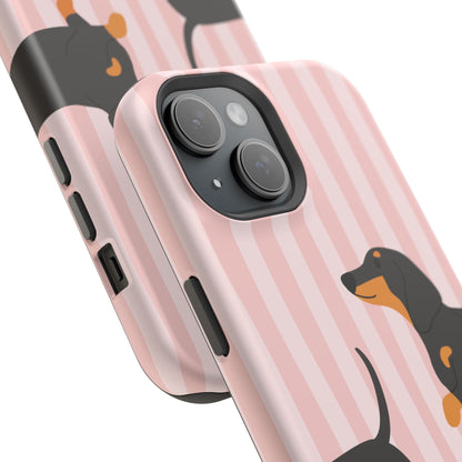 Dachshund Pink Stripes x Emberli Phone Case