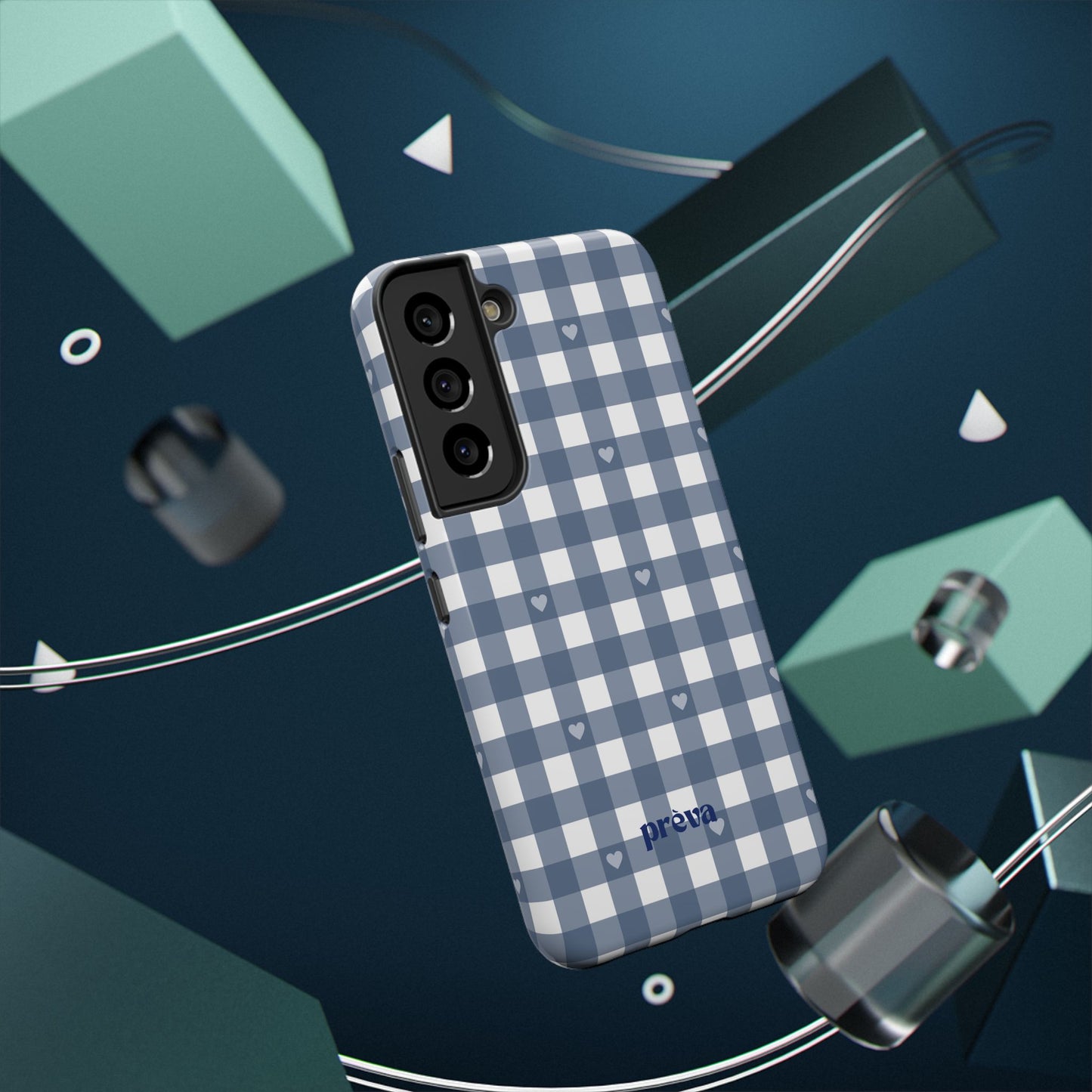 Blue Gingham Heart Phone Case