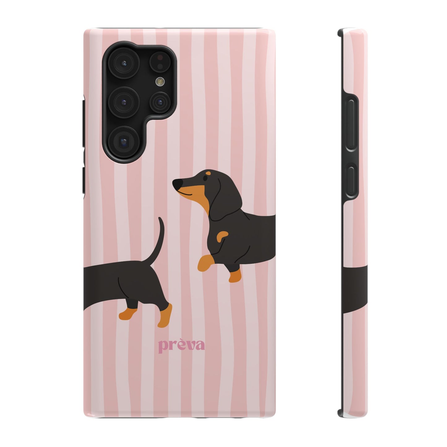 Dachshund Pink Stripes x Emberli Phone Case