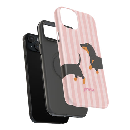 Dachshund Pink Stripes x Emberli Phone Case