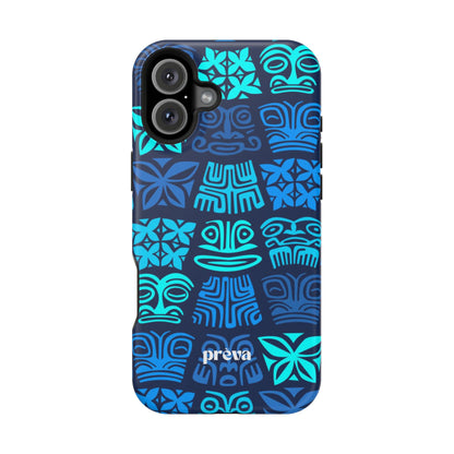 Tiki Pattern Impact Phone Case — Blue Tribal Protective Cover