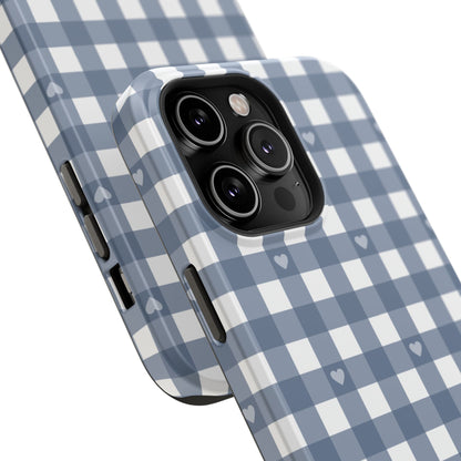 Blue Gingham Heart Phone Case