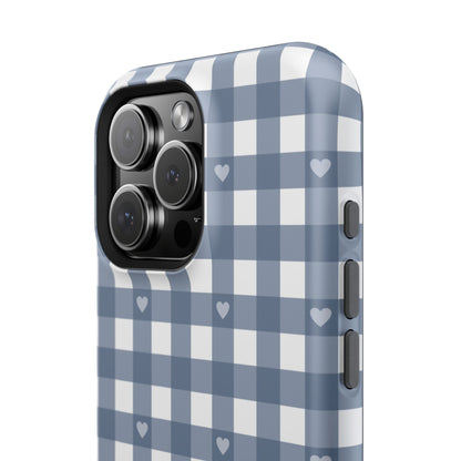 Blue Gingham Heart Phone Case
