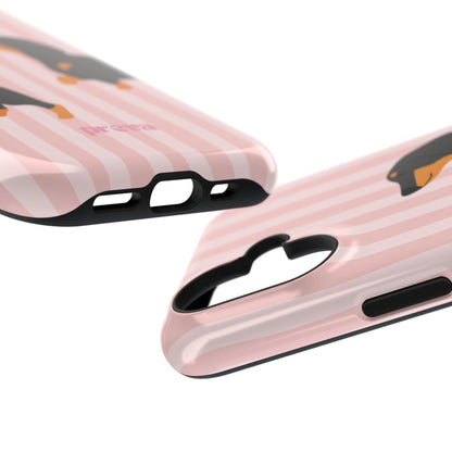 Dachshund Pink Stripes x Emberli Phone Case