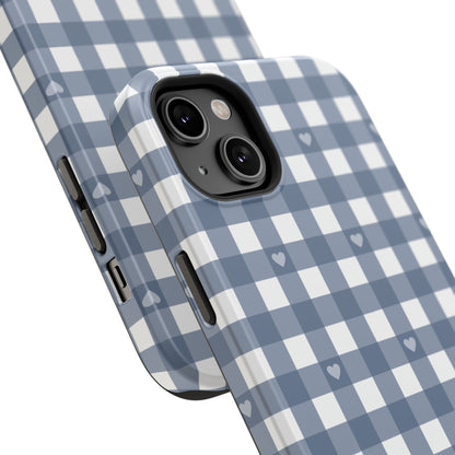 Blue Gingham Heart Phone Case