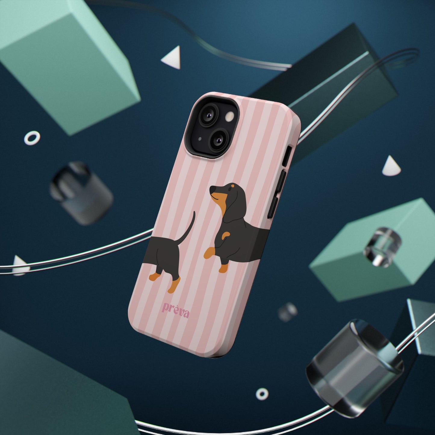 Dachshund Pink Stripes x Emberli Phone Case