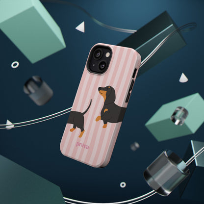 Dachshund Pink Stripes x Emberli Phone Case