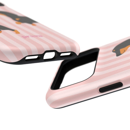 Dachshund Pink Stripes x Emberli Phone Case