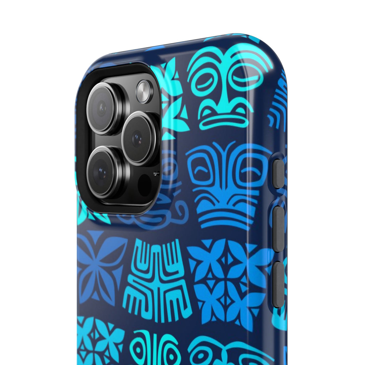 Tiki Pattern Impact Phone Case — Blue Tribal Protective Cover