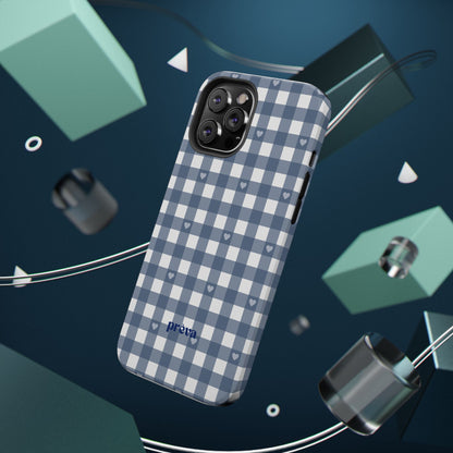 Blue Gingham Heart Phone Case