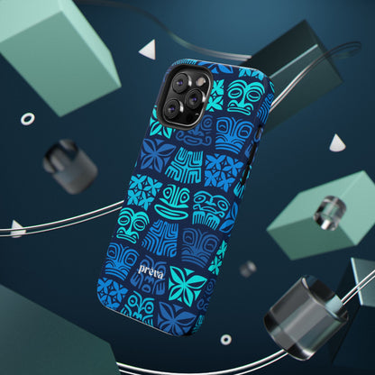 Tiki Pattern Impact Phone Case — Blue Tribal Protective Cover