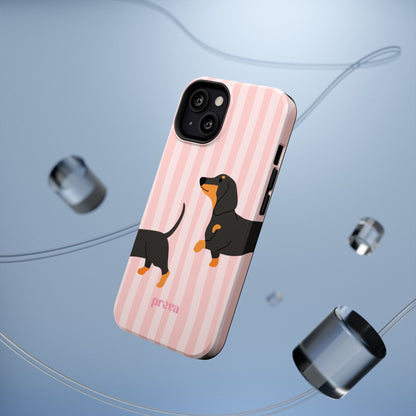 Dachshund Pink Stripes x Emberli Phone Case