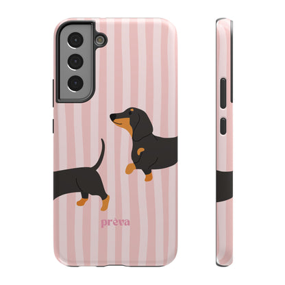 Dachshund Pink Stripes x Emberli Phone Case