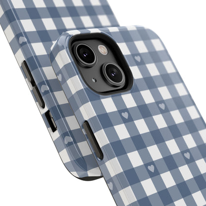 Blue Gingham Heart Phone Case