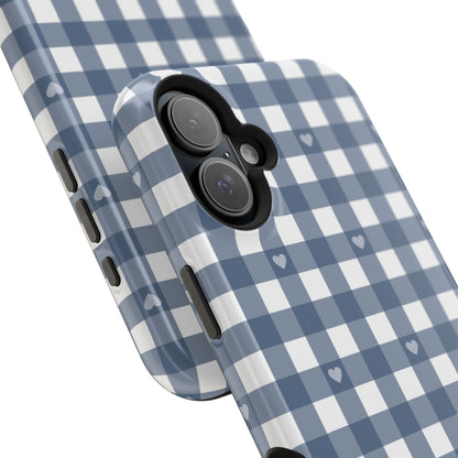 Blue Gingham Heart Phone Case