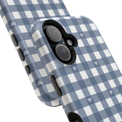 Blue Gingham Heart Phone Case