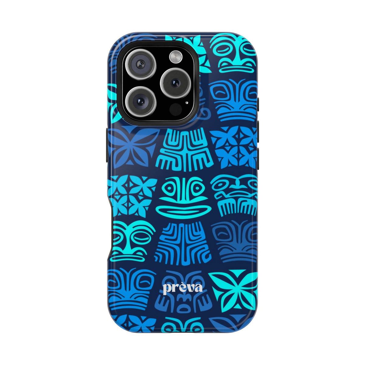 Tiki Pattern Impact Phone Case — Blue Tribal Protective Cover