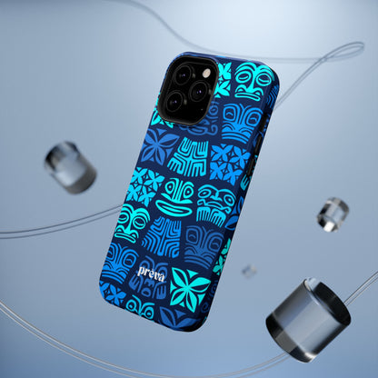 Tiki Pattern Impact Phone Case — Blue Tribal Protective Cover