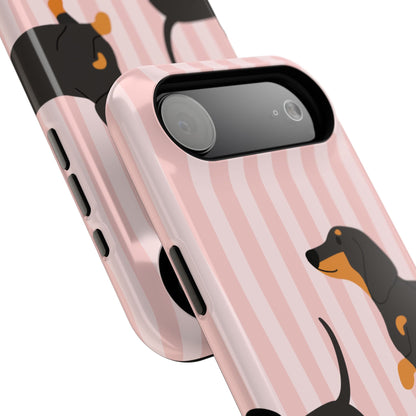 Dachshund Pink Stripes x Emberli Phone Case