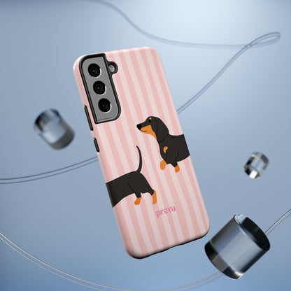 Dachshund Pink Stripes x Emberli Phone Case