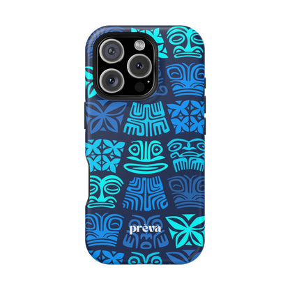 Tiki Pattern Impact Phone Case — Blue Tribal Protective Cover