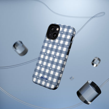 Blue Gingham Heart Phone Case