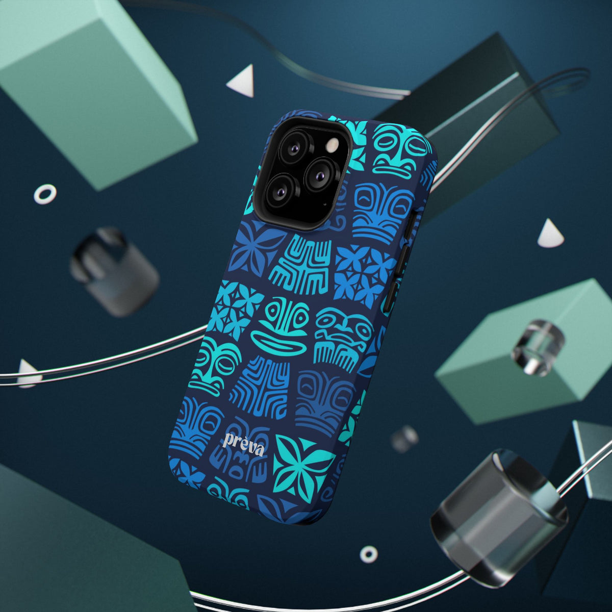 Tiki Pattern Impact Phone Case — Blue Tribal Protective Cover