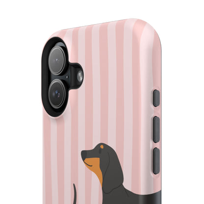 Dachshund Pink Stripes x Emberli Phone Case