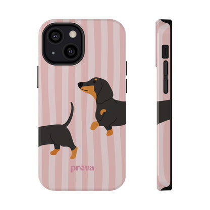 Dachshund Pink Stripes x Emberli Phone Case