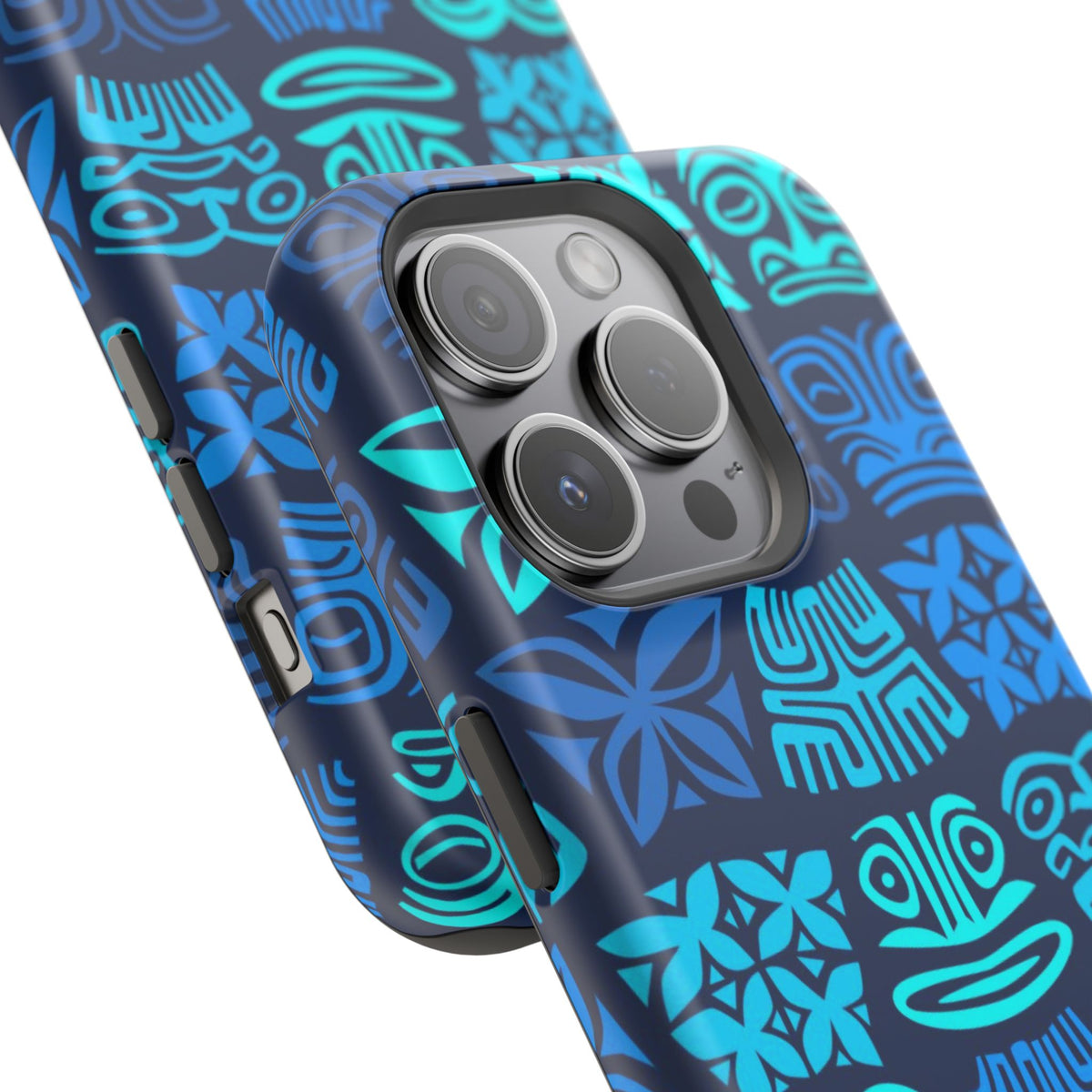 Tiki Pattern Impact Phone Case — Blue Tribal Protective Cover