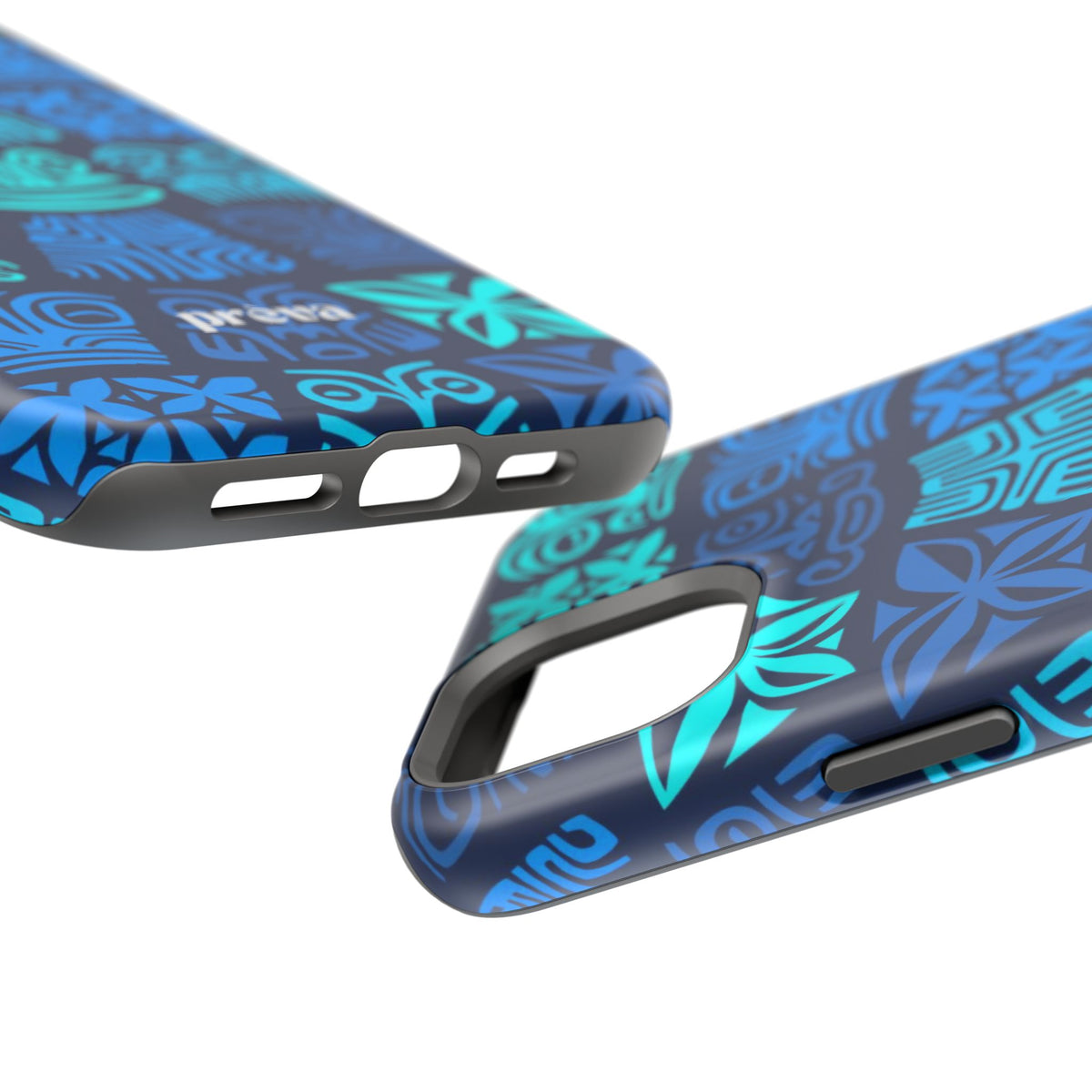 Tiki Pattern Impact Phone Case — Blue Tribal Protective Cover