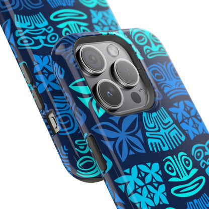 Tiki Pattern Impact Phone Case — Blue Tribal Protective Cover