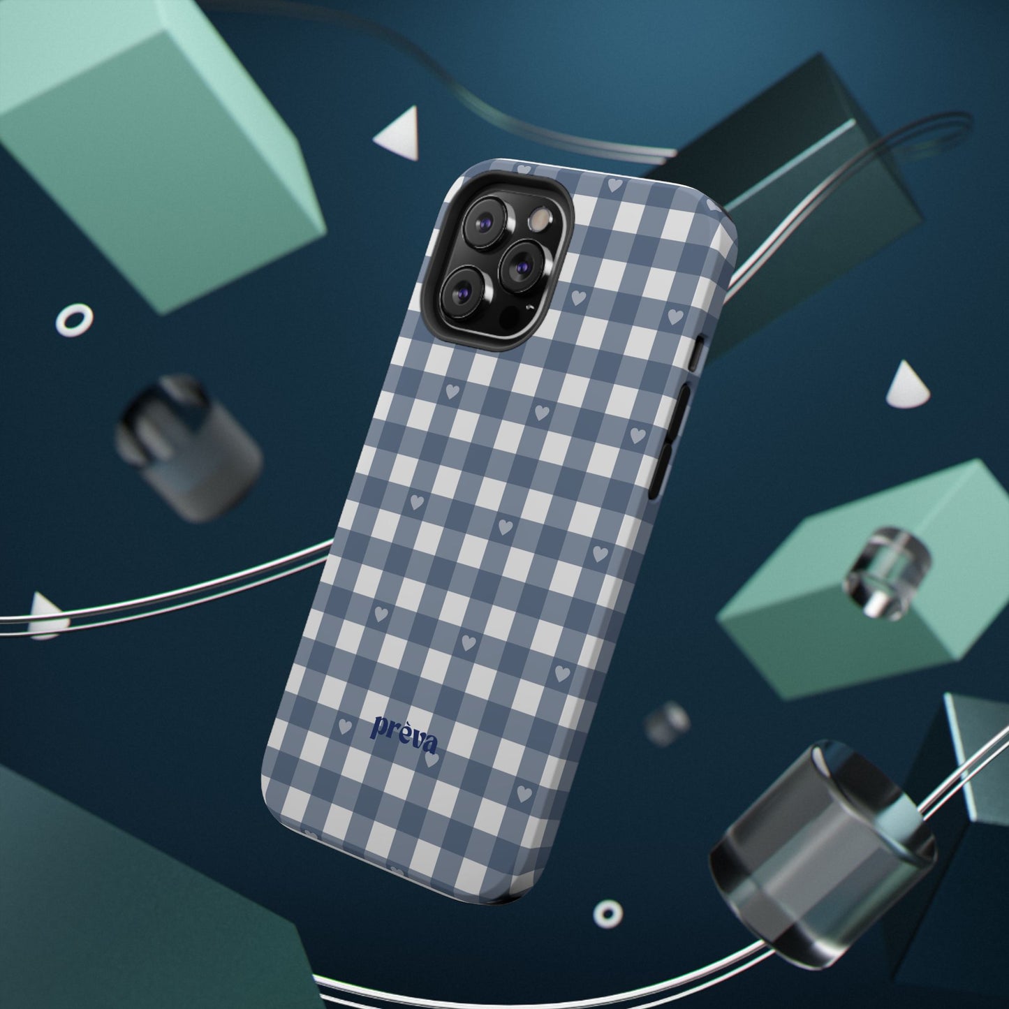 Blue Gingham Heart Phone Case