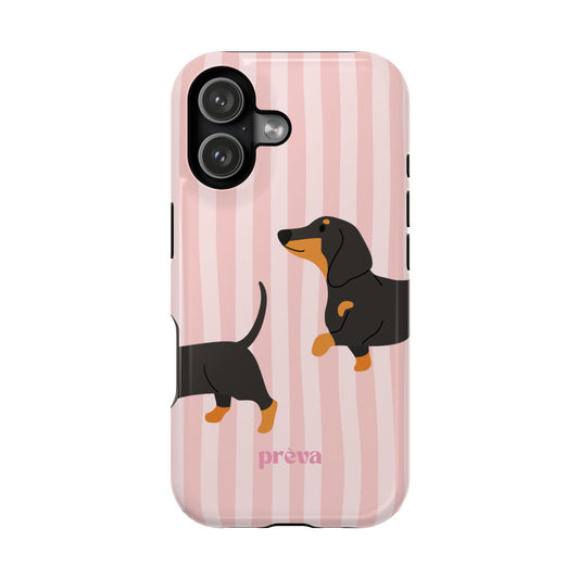 Dachshund Pink Stripes x Emberli Phone Case