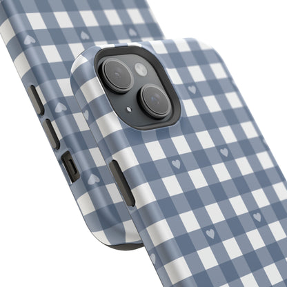 Blue Gingham Heart Phone Case