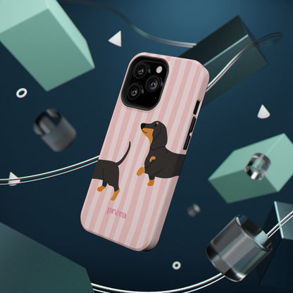 Dachshund Pink Stripes x Emberli Phone Case