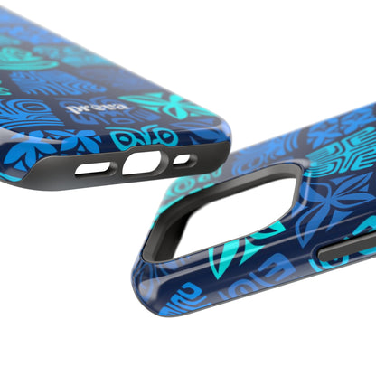 Tiki Pattern Impact Phone Case — Blue Tribal Protective Cover