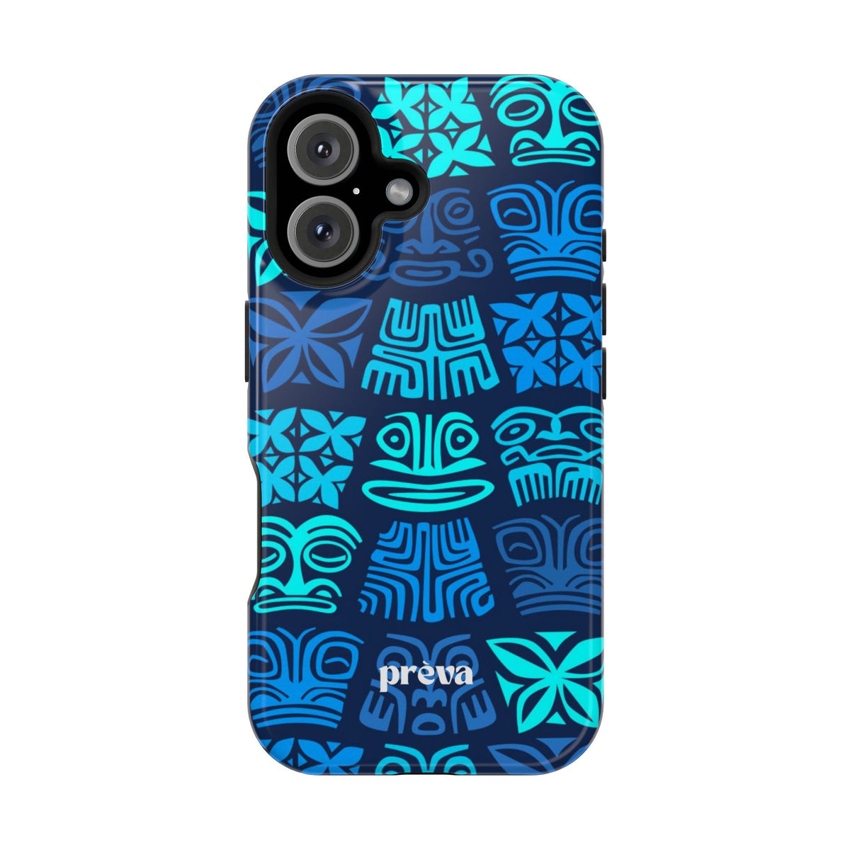 Tiki Pattern Impact Phone Case — Blue Tribal Protective Cover