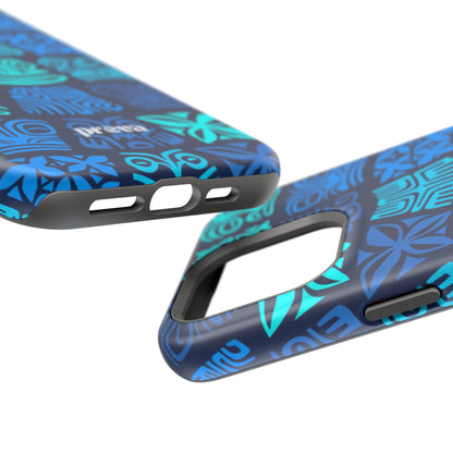 Tiki Pattern Impact Phone Case — Blue Tribal Protective Cover