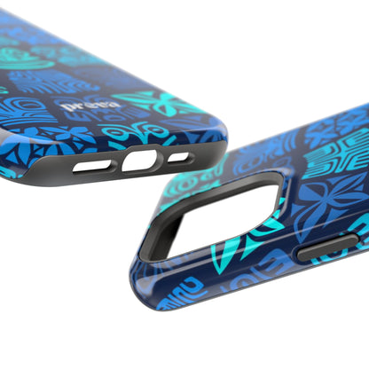 Tiki Pattern Impact Phone Case — Blue Tribal Protective Cover
