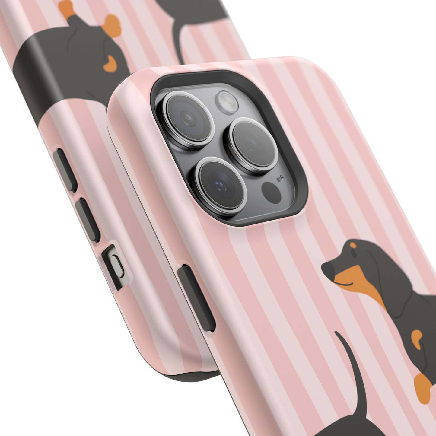 Dachshund Pink Stripes x Emberli Phone Case