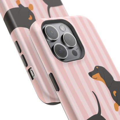 Dachshund Pink Stripes x Emberli Phone Case