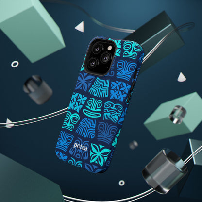 Tiki Pattern Impact Phone Case — Blue Tribal Protective Cover