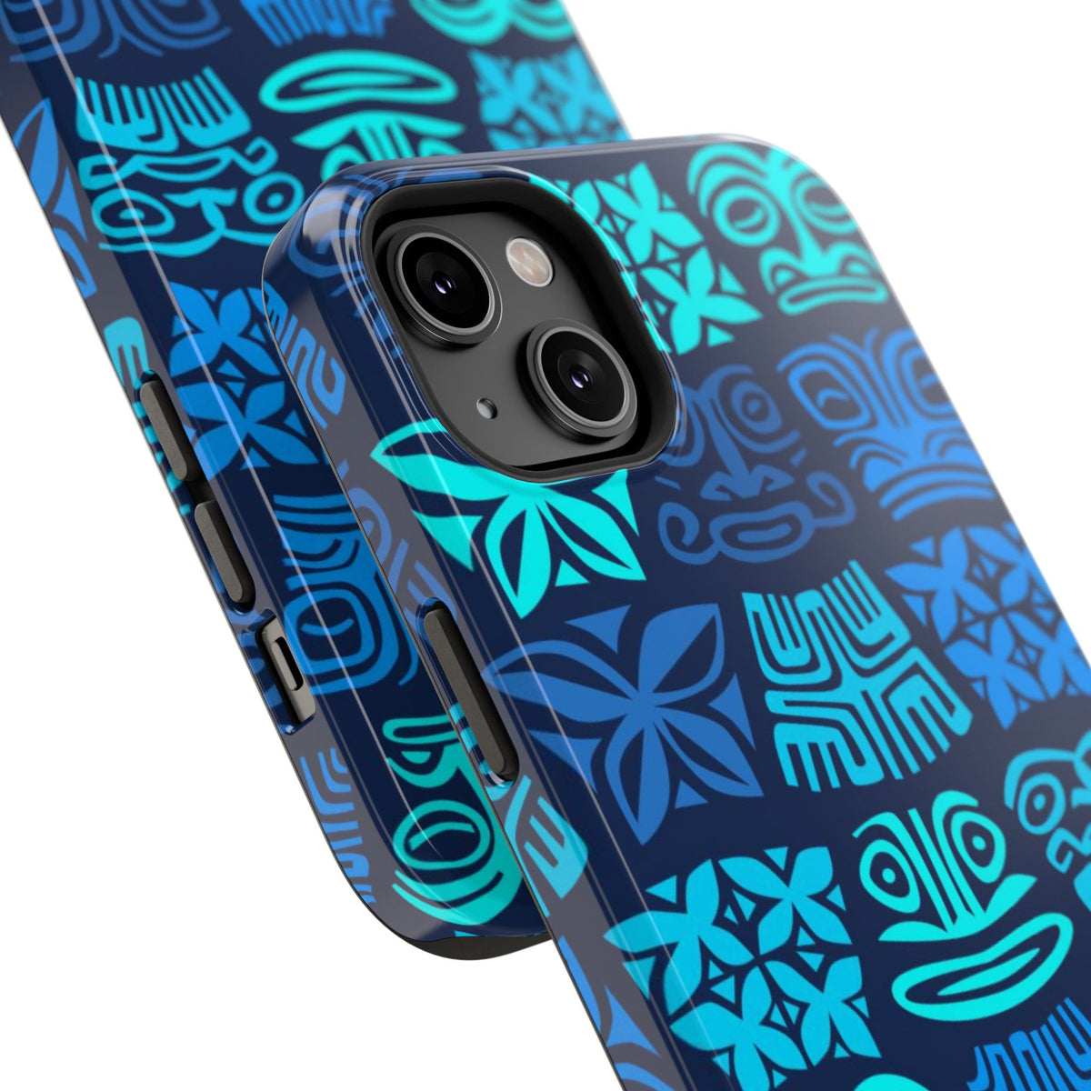 Tiki Pattern Impact Phone Case — Blue Tribal Protective Cover