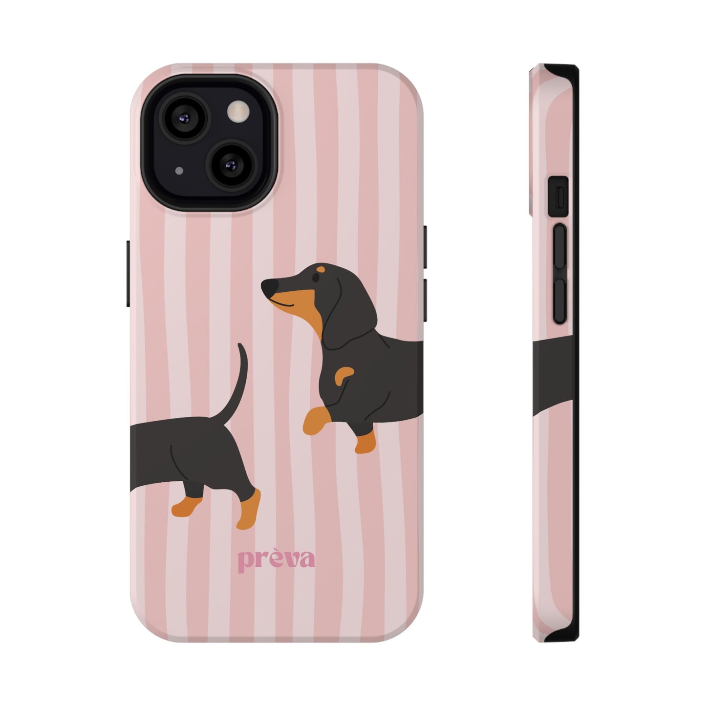 Dachshund Pink Stripes x Emberli Phone Case