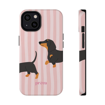 Dachshund Pink Stripes x Emberli Phone Case