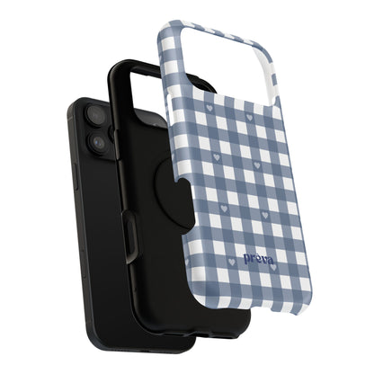 Blue Gingham Heart Phone Case